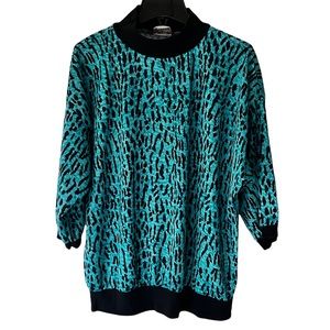 Lind Clare True Vintage Retro Animal Print Mock Neck 3/4 Sleeve Blouse Top EUC M